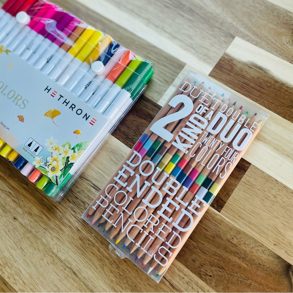 Double Ended Rainbow Colored Pencils | 12 | Hethrone Dual Tip Brush Pens | 36 |